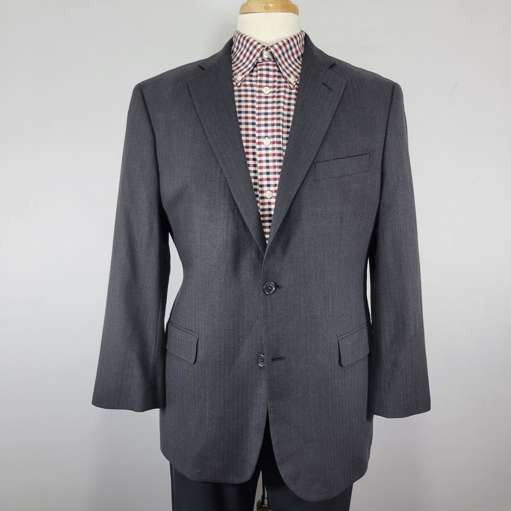 Brooks Brothers 346 Men's Sport Coat Blazer Gray Herringbone Wool 42R Stretch